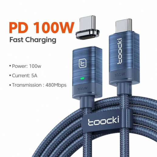 Кабель Toocki Type-C PD100W 5A (1м) магнітний