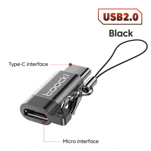 Адаптер перехідник Toocki Micro USB - Type-C з ремінцем