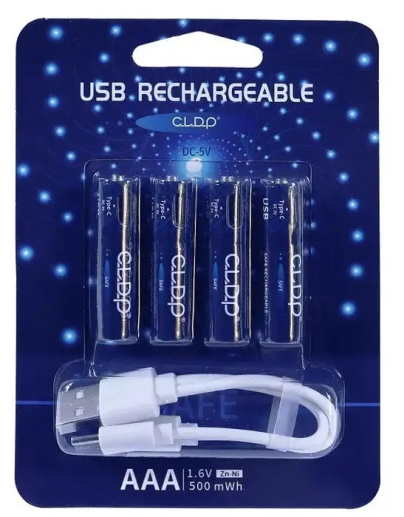 Акумулятор NiZn AAA 1.6V 500mWh Type-C USB CLDP 4 шт