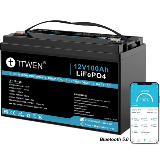 Акумулятор TTWEN LiFePO4 12V 100AH 1280Wh BMS Bluetooth