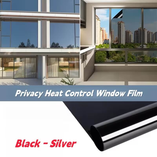 Дзеркальна плівка для вікна 60×200 см чорно-срібляста, статична, сонцезахисна